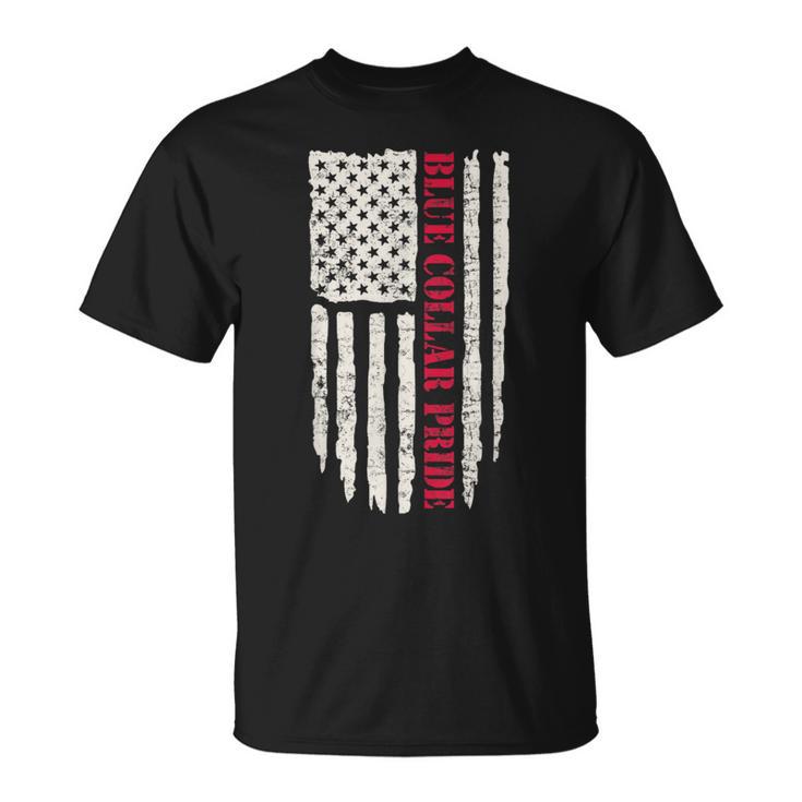 Patriotic Workman Us Flag Worker Proud Blue Collar Pride T-Shirt