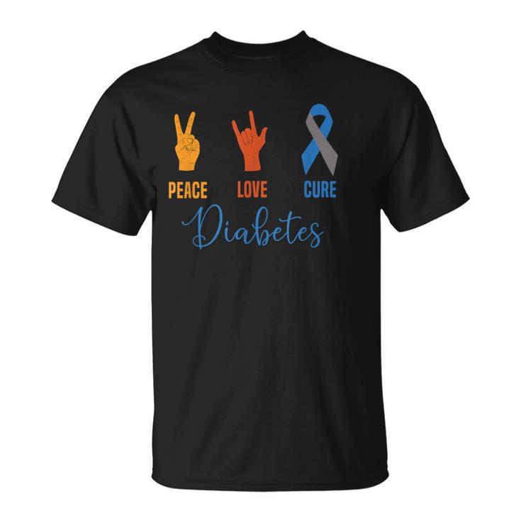 Peace Love Cure Grey Blue Ribbon Type 1 Vintage Diabetes T-Shirt