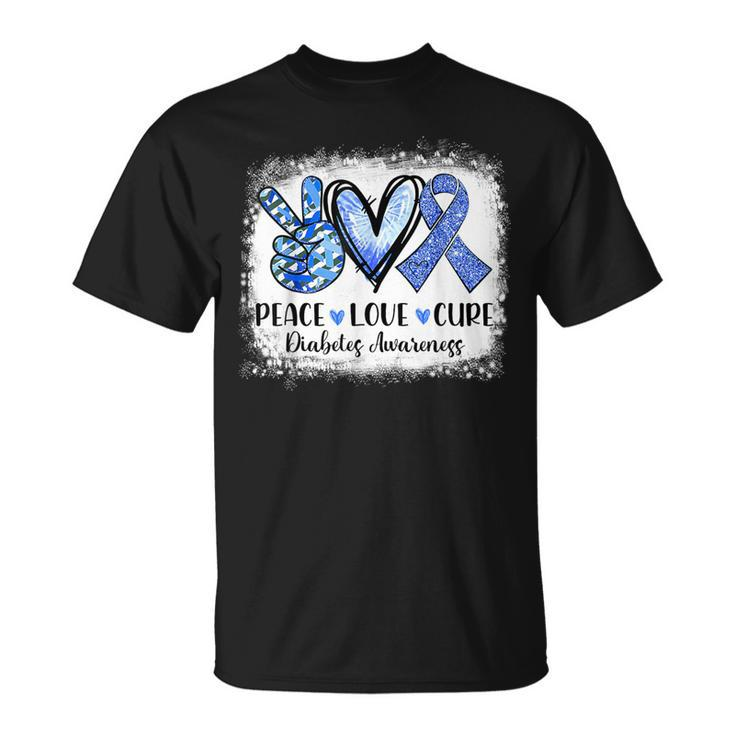 Peace Love Cure Type 1 Diabetes Awareness T1d Blue Ribbon T-Shirt