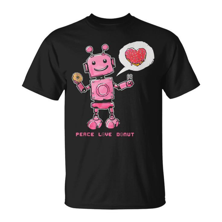 Peace Love Donuts Retro Robot T-Shirt