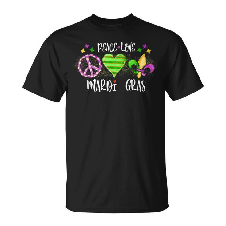 Peace Love Mardi Gras Purple And Gold New Orleans Festival T-Shirt