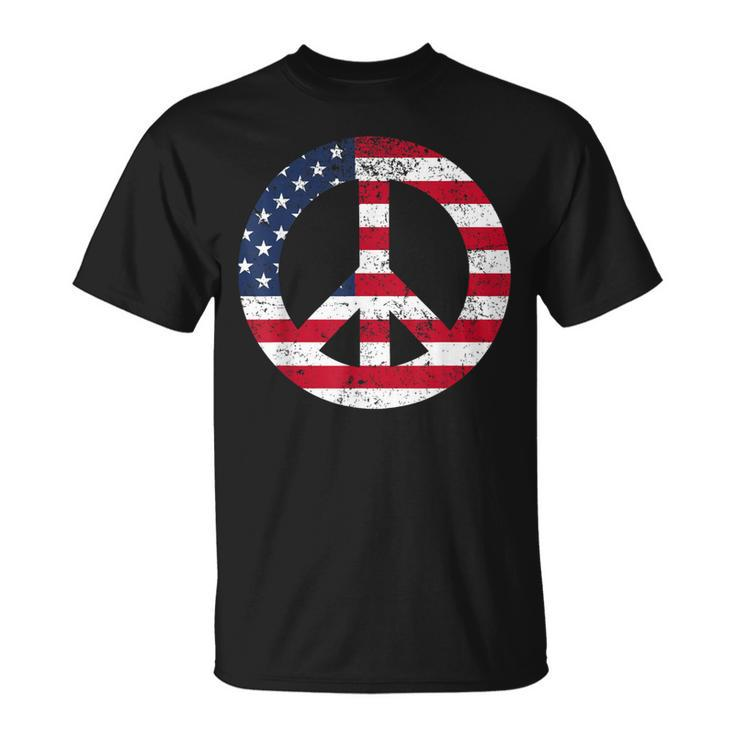 Peace Sign Patriotic Usa Flag Peace & Love T-Shirt