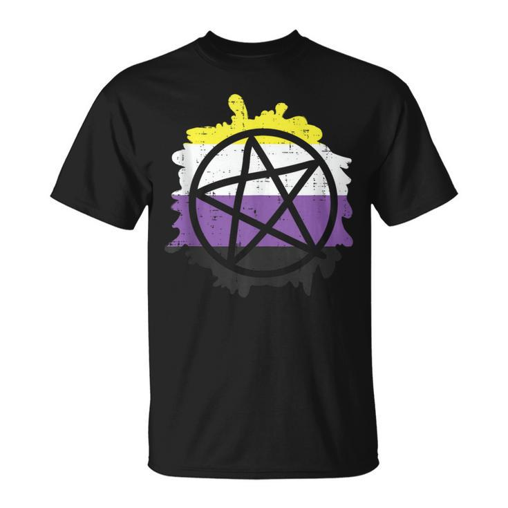 Pentagram Satanic Goth Lgbtq Non-Binary Flag Genderqueer T-Shirt