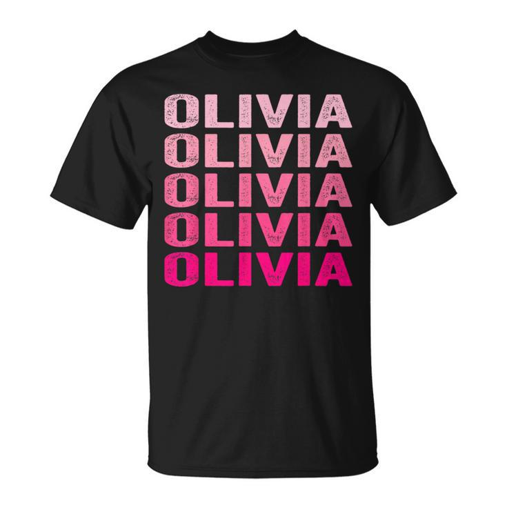Personalized Name Olivia I Love Olivia Pink Vintage T-Shirt