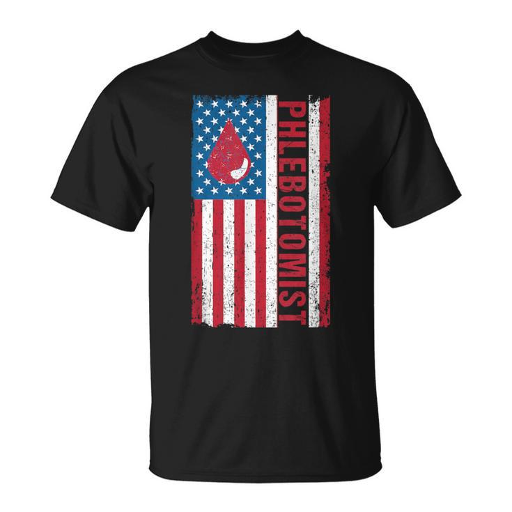 Phlebotomist Blood Donor American Flag Usa Phlebotomy T-Shirt
