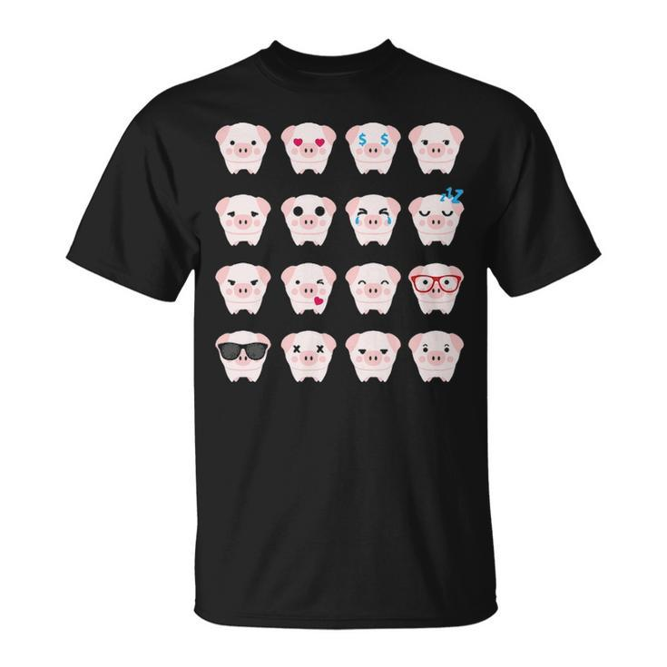 Many Pig Face Emotions Cute Pig Lover T-Shirt