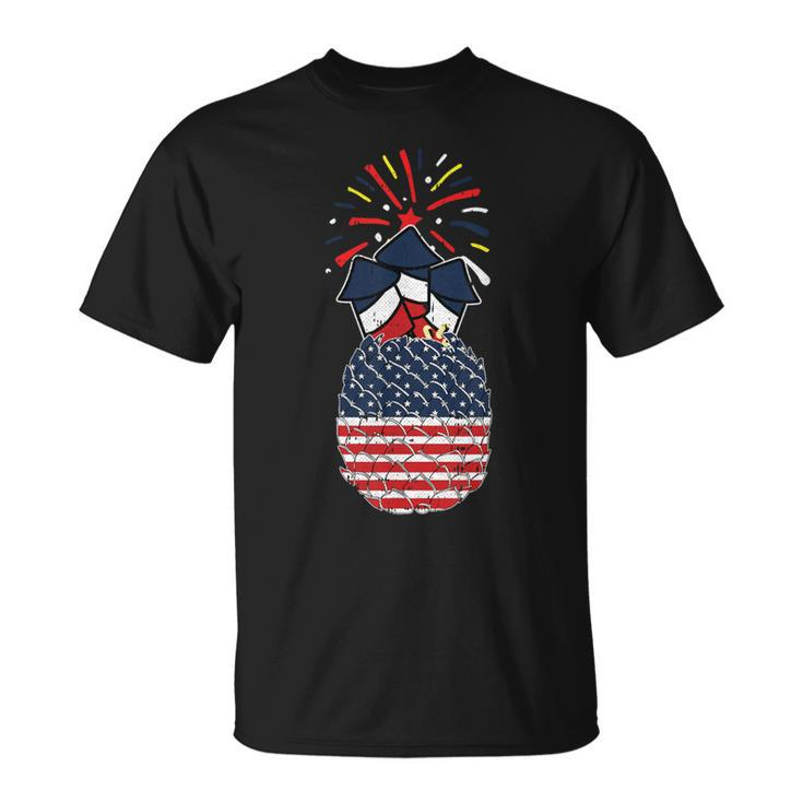 Pineapple American Flag 4Th Of July Cool Hawaiian Patriotic T-Shirt