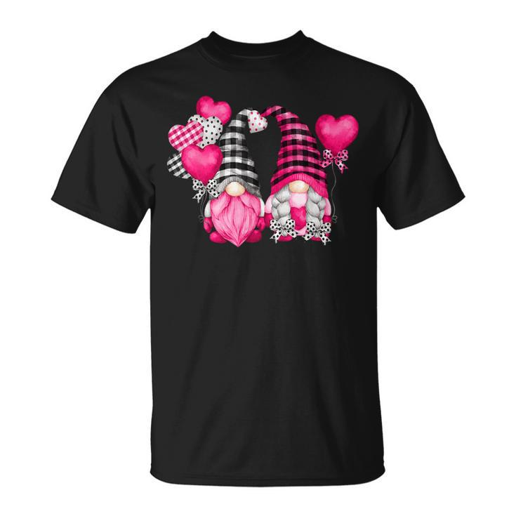 Pink Buffalo Plaid And Heart Balloons Valentine's Day Gnome T-Shirt