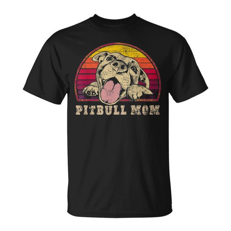 Pitbull Mom  Vintage Smiling Pitbull Sunset  Pbt T-Shirt