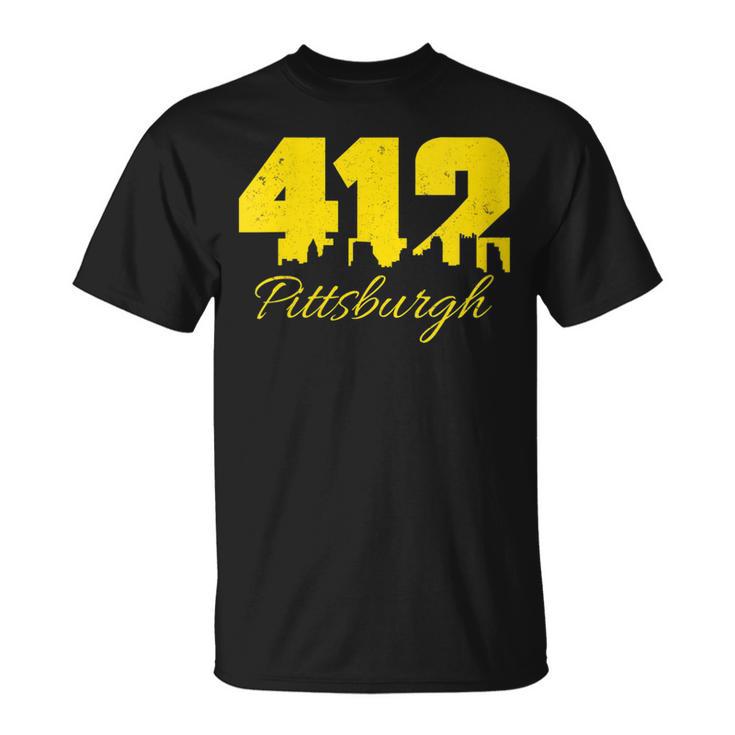 Pittsburgh 412 City Skyline Yellow Pittsburgh T-Shirt