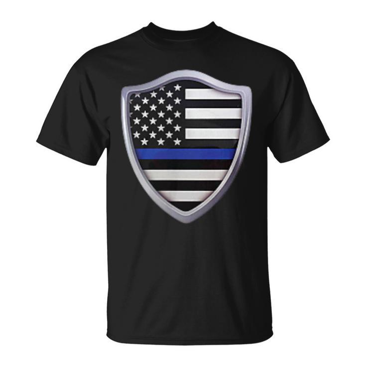 Police Blue Line Us Flag Police Shield Blue Lives Matter T-Shirt