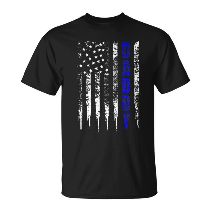 Police Daddy Blue Line Fathers Day Distressed T-Shirt