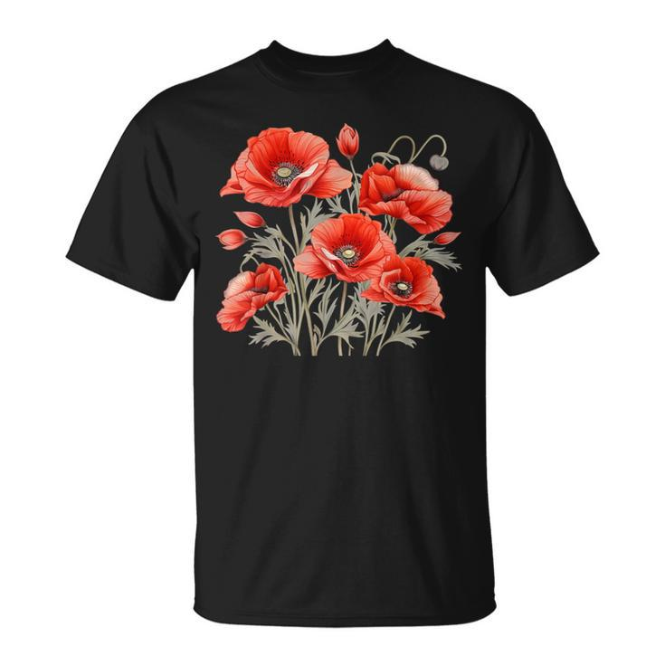 Poppy Flower Botanical Vintage Poppies Floral T-Shirt