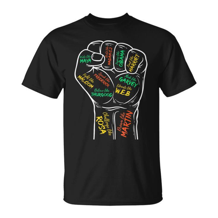 Power Fist Hand Inspiring Black Leaders Black History T-Shirt
