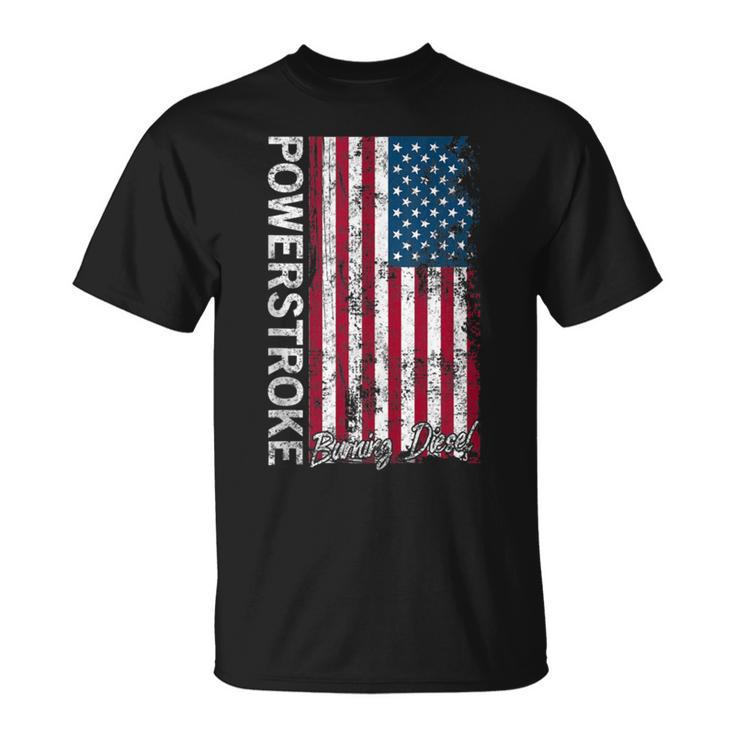 Powerstroke Burning Diesel American Flag T-Shirt