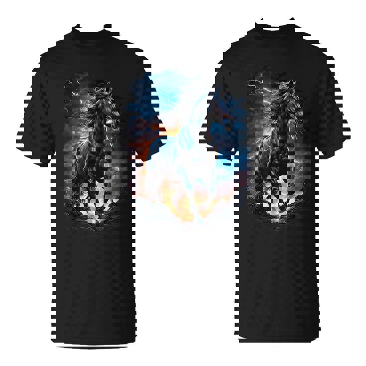 Precioso Caballo Con Cielo Relámpago Caballo Camiseta unisex