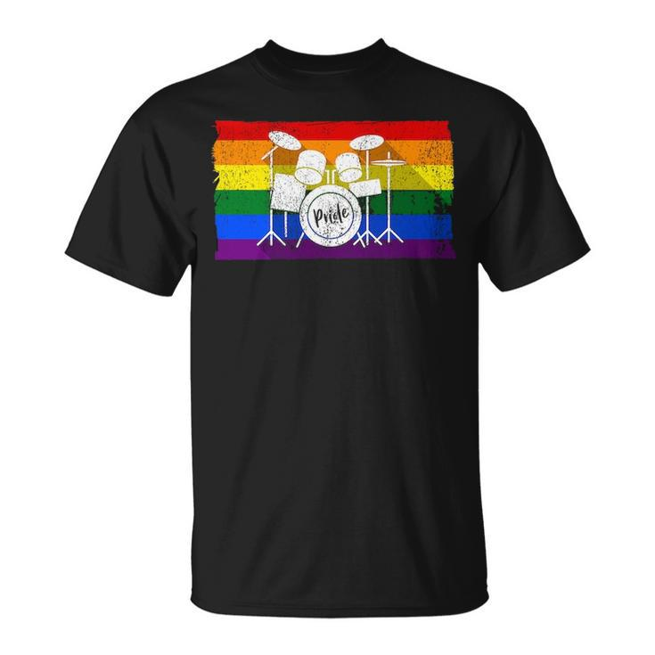 Pride Rainbow Flag Drum Kit Drummer Shadow T-Shirt