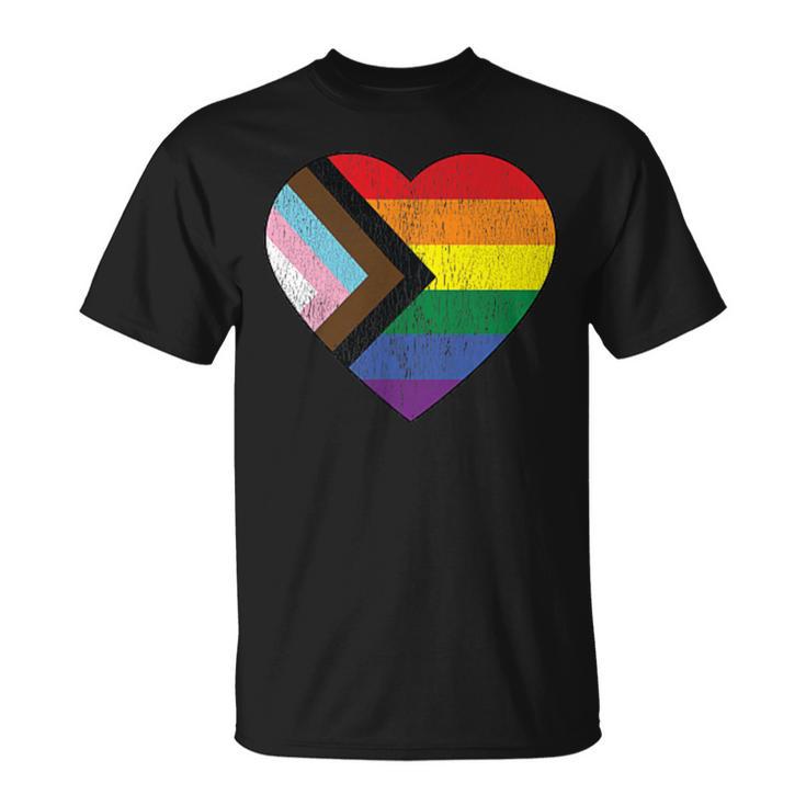 Progress Pride Flag Vintage Rainbow Heart Love Lgbt Pocket T-Shirt