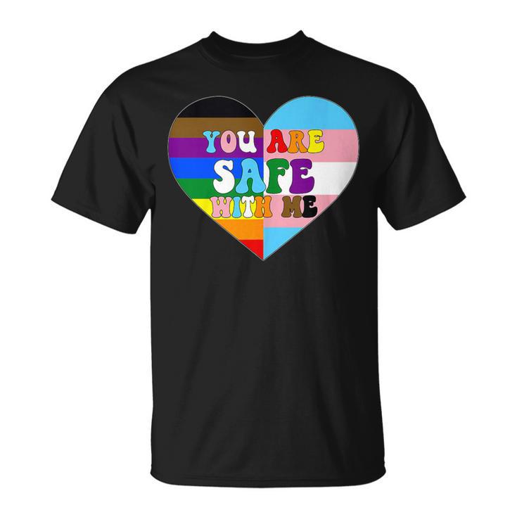 Progress Pride Love Flag Heart Lgbtq You Are Safe With Me T-Shirt