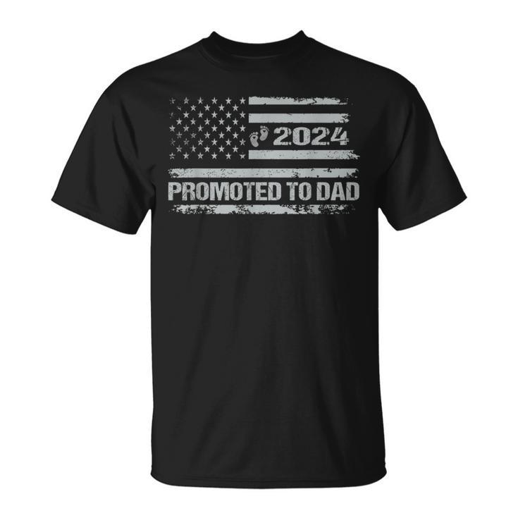 Promoted To Dad Est 2024 Featuring An American Flag T-Shirt