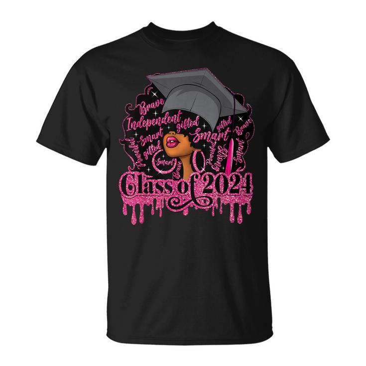 Proud Afro Black Girl Woman Graduation Class Of 2024 T-Shirt