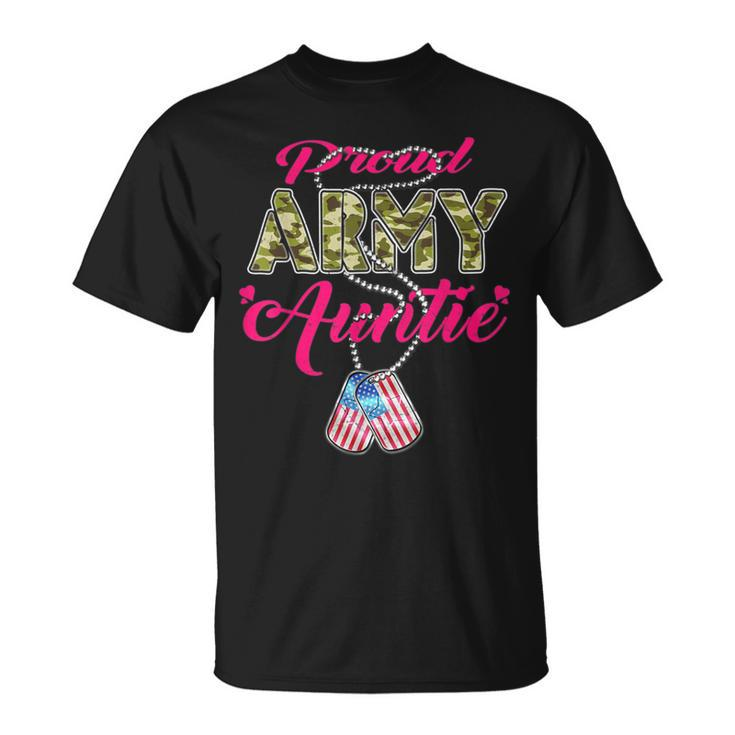 Proud Army Auntie Camo Us Flag Dog Tags Pride Military Aunt T-Shirt