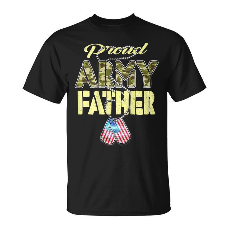 Proud Army Father Us Flag Camo Dog Tags Pride Military Dad T-Shirt