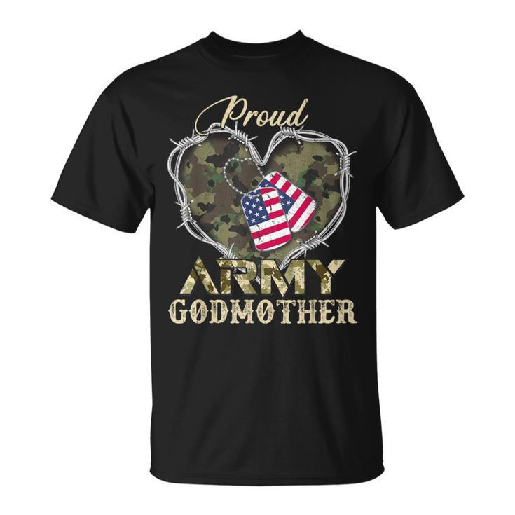 Proud Army Godmother With Heart American Flag For Veteran T-Shirt