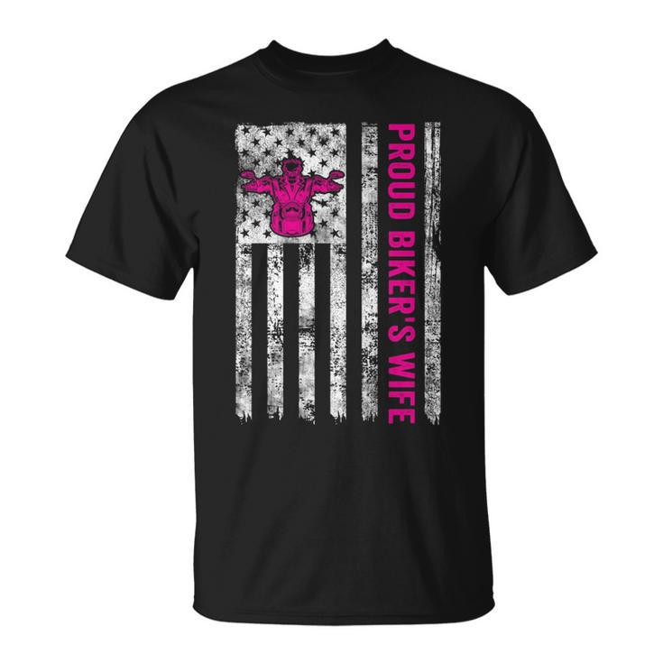 Proud Biker's Wife American Flag Patriotic T-Shirt