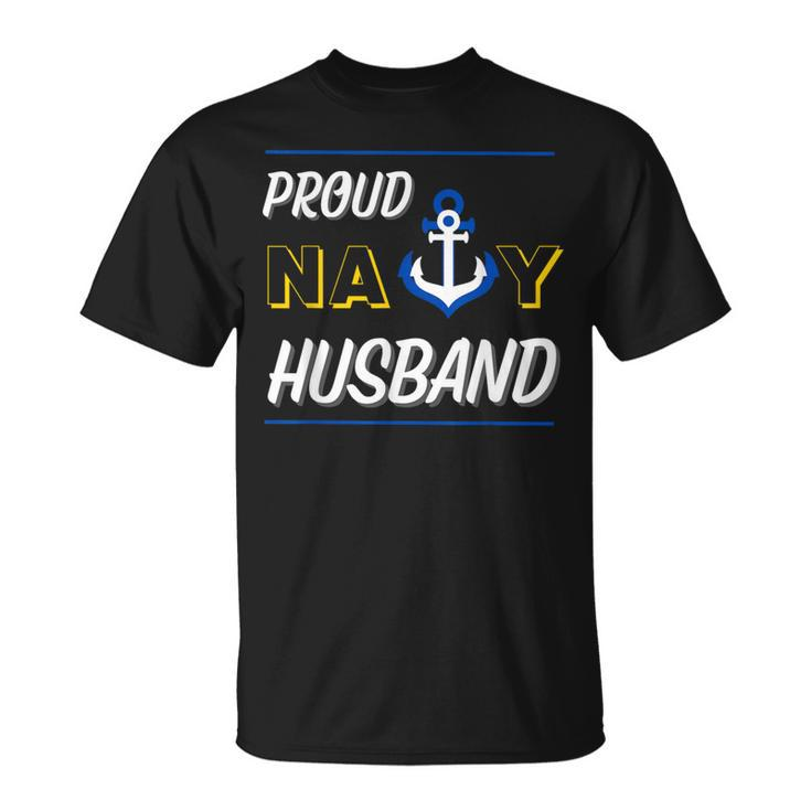Proud Navy Husband Military Spouse Support Anchor Cute Blue T-Shirt