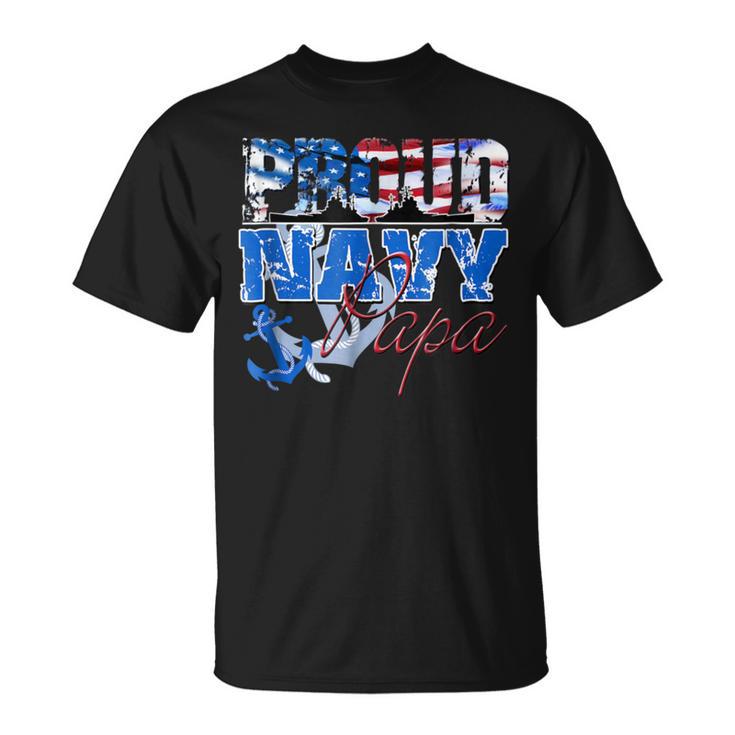 Proud Navy Papa Patriotic Sailor Usa Flag Men T-Shirt