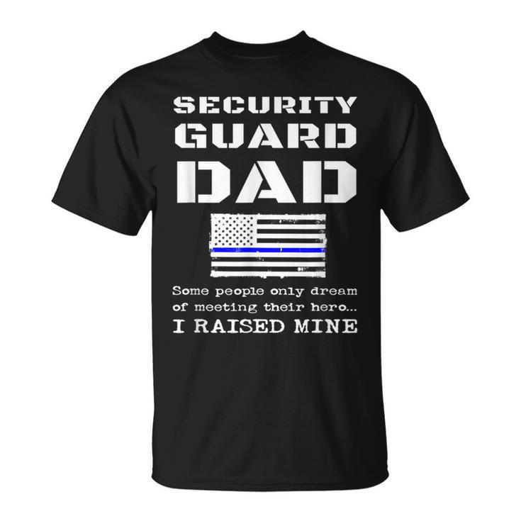 Proud Security Guard Dad Father Thin Blue Line American Flag T-Shirt