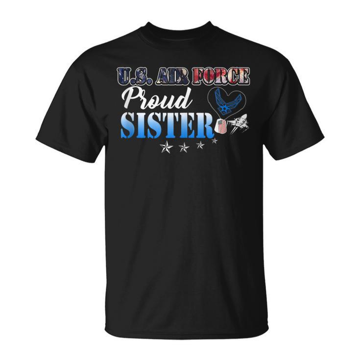 Proud Us Air Force Sister Heart Flag Pride Military Family T-Shirt