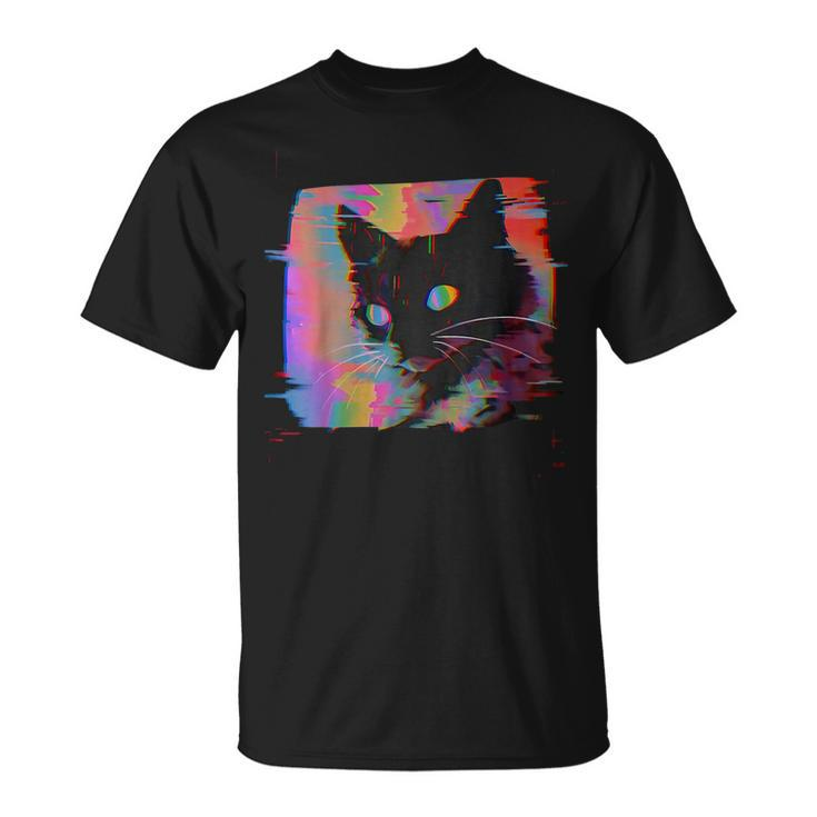 Psychedelic Weirdcore Cat Vaporwave Aesthetic Grunge Punk T-Shirt