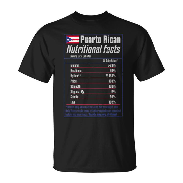 Puerto Rican Nutritional Facts Boricua Pride T-Shirt
