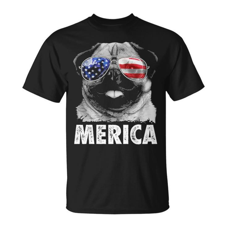 Pug 4Th Of July Merica Men Women Usa American Flag T-Shirt