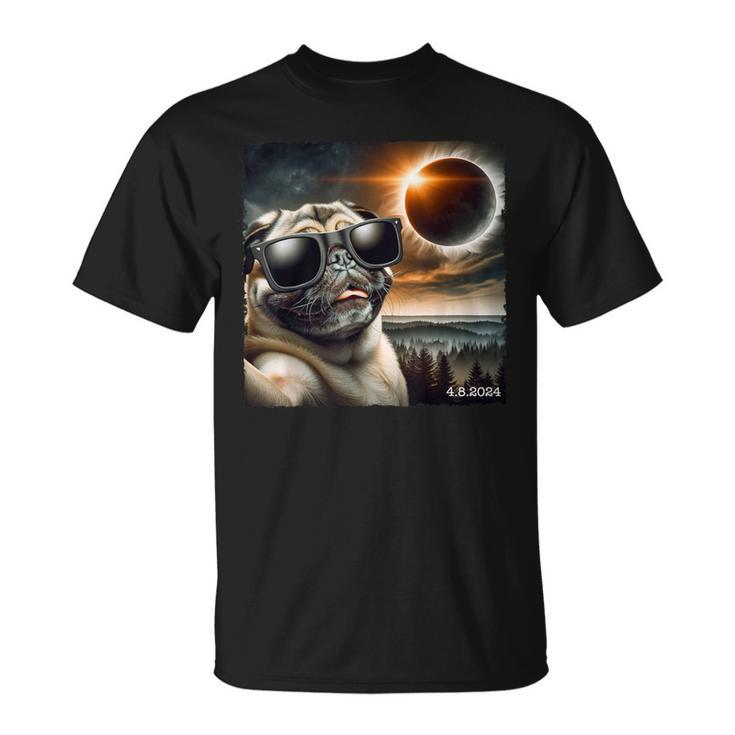 Pug Glasses Taking A Selfie With Solar 2024 Eclipse T-Shirt