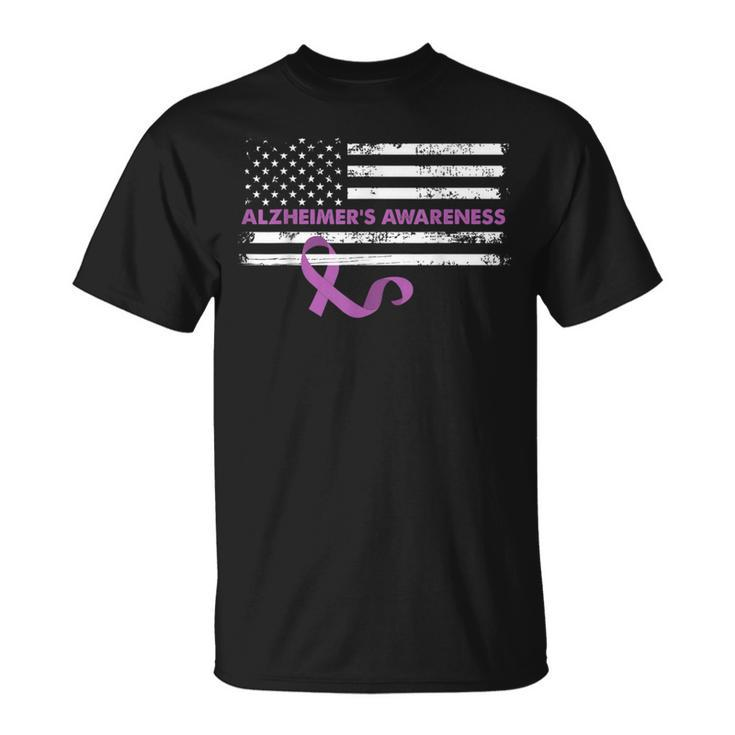 Purple Ribbon Alzheimer's Awareness Us Flag T-Shirt