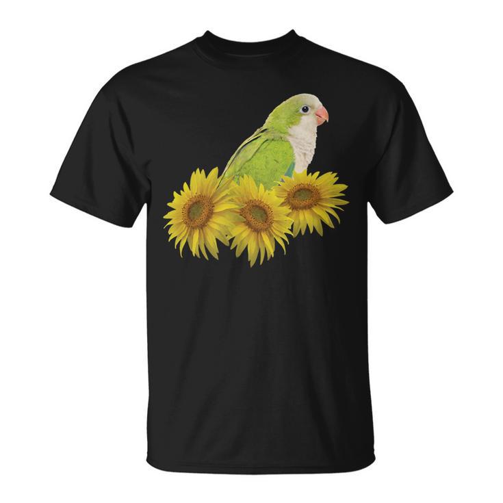 Quaker Parrot Green Monk Parakeet Sunflower T-Shirt