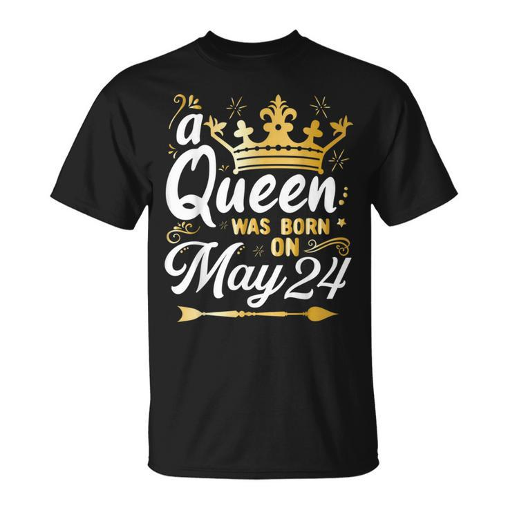 A Queen Was Born On May 24 Cute Girly May 24Th Birthday T-Shirt