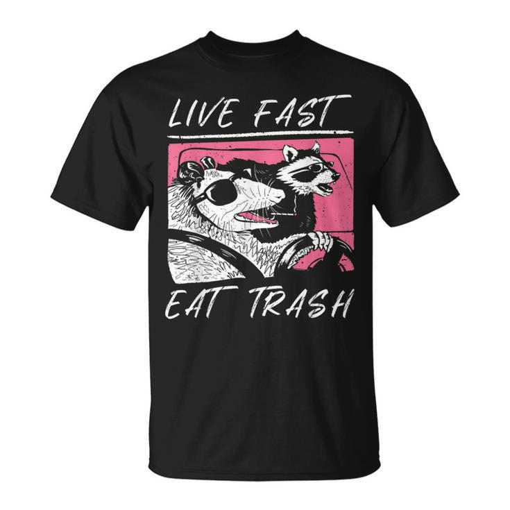 Raccoon And Possum Live Fast Eat Trash Enjoy Life Adventure T-Shirt