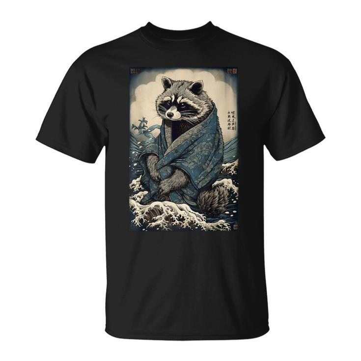 Raccoon And Waves Japanese T-Shirt