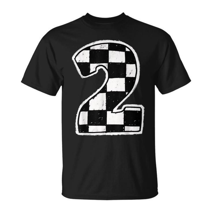Race Car 2Nd Birthday Boy 2 Two Racing Car Flag Theme Party T-Shirt