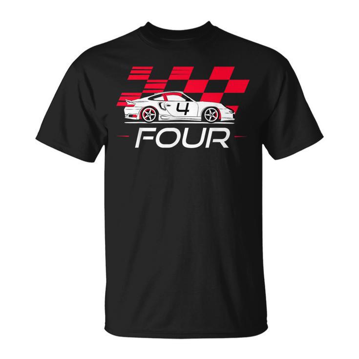 Race Car 4Th Birthday Four Year Old Boy Party T-Shirt