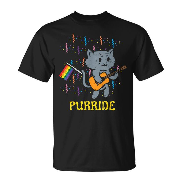 Rainbow Flag Cat Purride Gay Pride Month Lgbtq Ally Lgbt T-Shirt