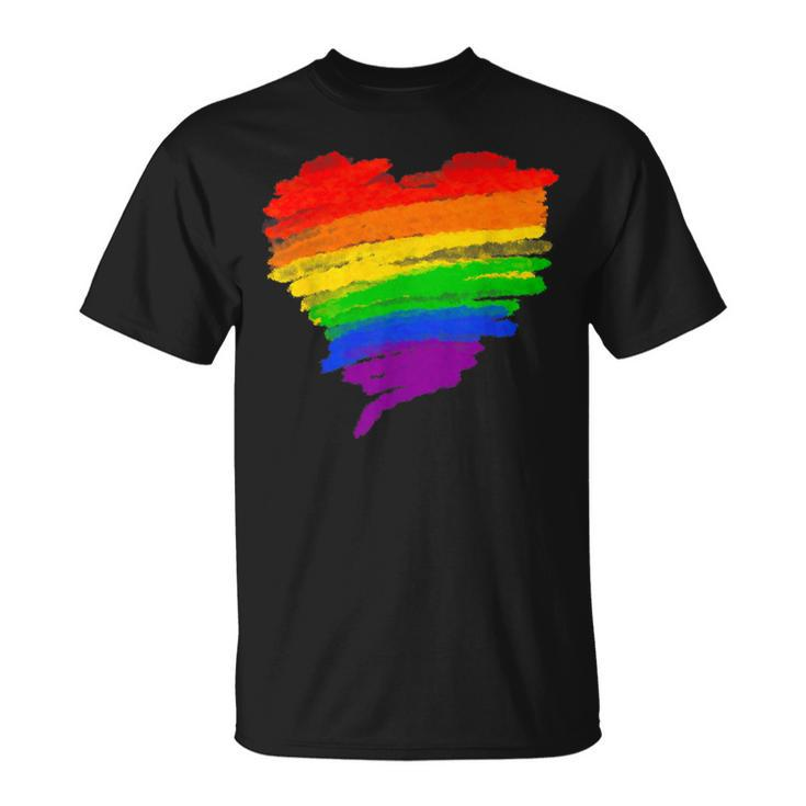 Rainbow Heart Lgbt Ally Lgbtq Lesbian Transgender Gay Pride T-Shirt