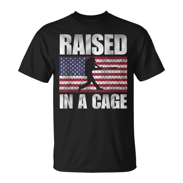 Raised In A Cage Joke Baseball Player Pitcher Flag T-Shirt