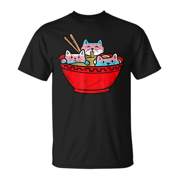 Ramen Cats Transgender Trans Pride Flag Japanese Noodle Food T-Shirt