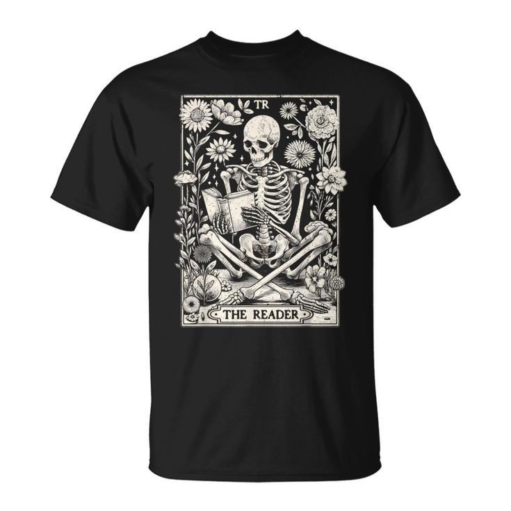 The Reader Skeleton Book Lover Tarot Card Reading Book T-Shirt