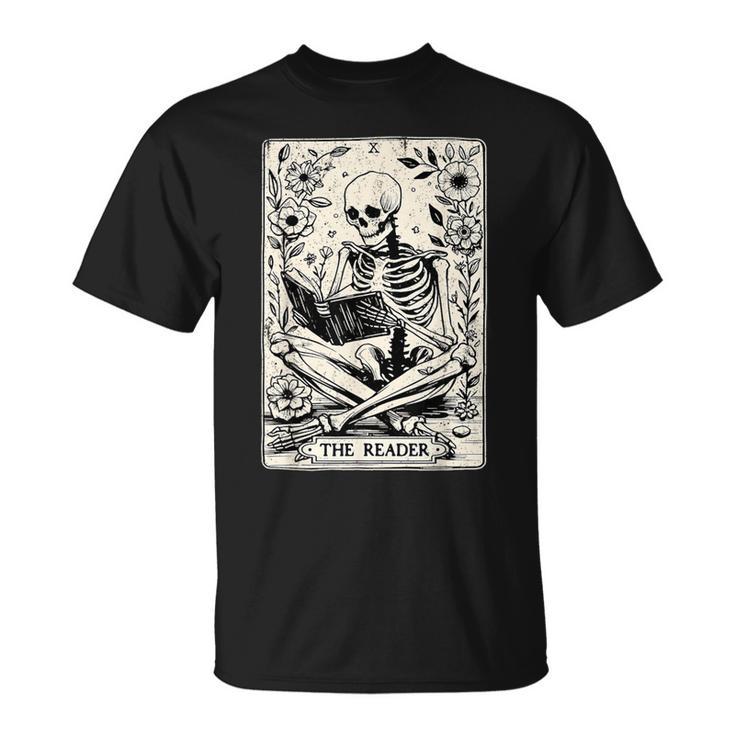 The Reader Tarot Card Skeleton Reading Book Books T-Shirt